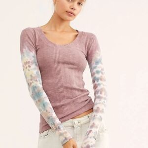 We The Free Purple Long Sleeve Top with Multicolor Tie-Dye